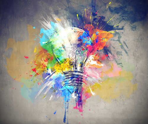 Lightbulb with colors of paint.