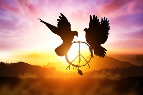 Peace doves with peace symbol.